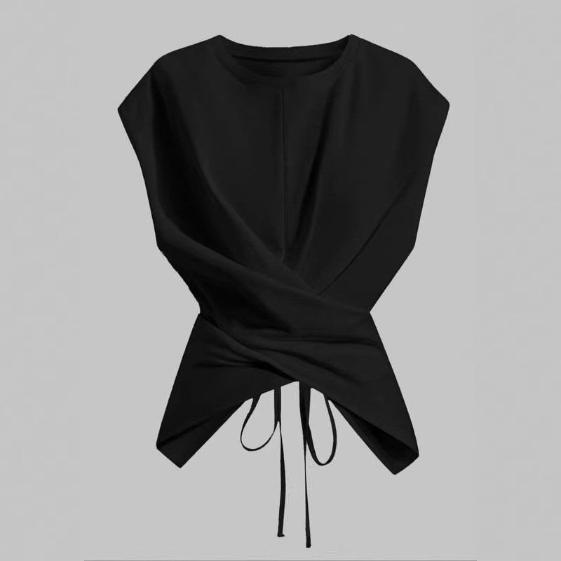 Hauts pour femmes : Débardeur à col rond et manches courtes, style Y2K, streetwear, taille ajustée, couleur unie, décontracté, élégant, pour le travail, coupe slim, Printemps 2026