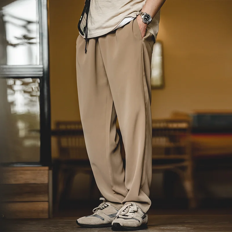 Maden Pantalon de costume drapé conique pour homme, couleur unie, jambe droite, sans plis, taille élastique, pour l'été et l'automne