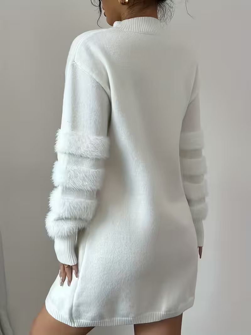 Robe décontractée pour femmes, couleur unie, col montant, coupe ample, tricot patchwork, ceinture non incluse, vêtements pour femmes automne/hiver