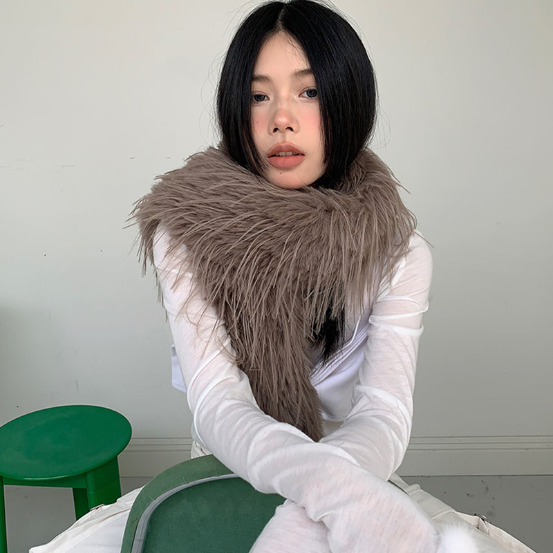 Écharpe à cheveux longs marron, châle en peluche de couleur unie, chaud et épais avec pompon, Imitation fourrure, chaîne pour femmes, cadeau du nouvel an, hiver