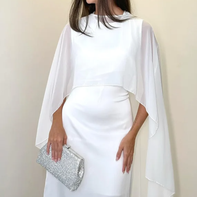 Robe longue élégante pour femme, col rond, sans manches, blanche, coupe ajustée, style châle, Nouveauté 2026, été, classique, pour soirée, bal de promo, jupe longue