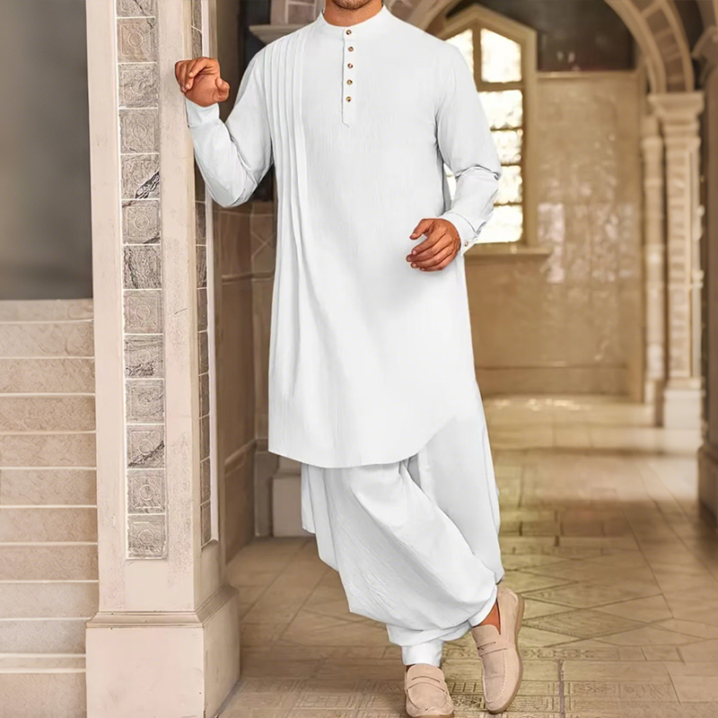 Chemise musulmane pour hommes, col montant, manches longues, Kaftan arabe islamique, couleur unie, Streetwear décontracté, vêtements en coton et lin, nouvelle collection