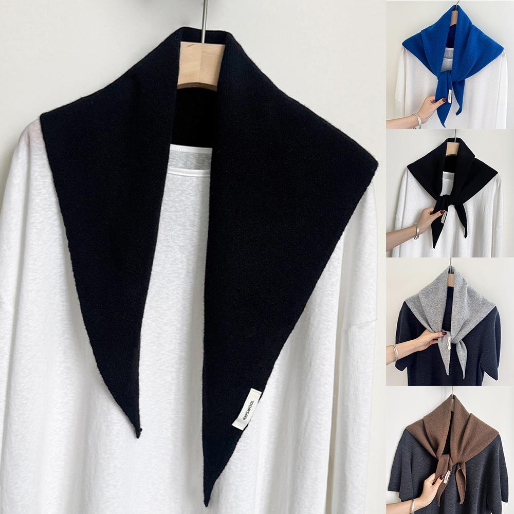 Écharpe tricotée 100% laine pour femme, écharpe chaude d'hiver, couleur unie brillante, châle épais, Triangle doux, Pashmina, chauffe-cou