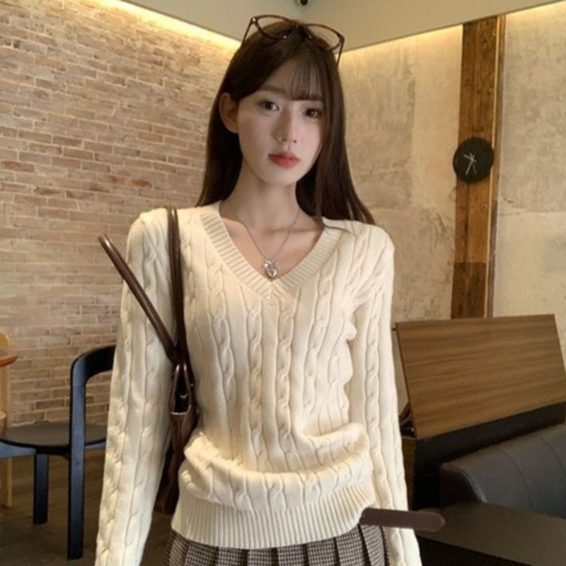 Pulls en tricot torsadé pour femmes 2026, mode coréenne, col en V, pull, sueter mujer, décontracté, tout assorti, hauts de pull, pull femme