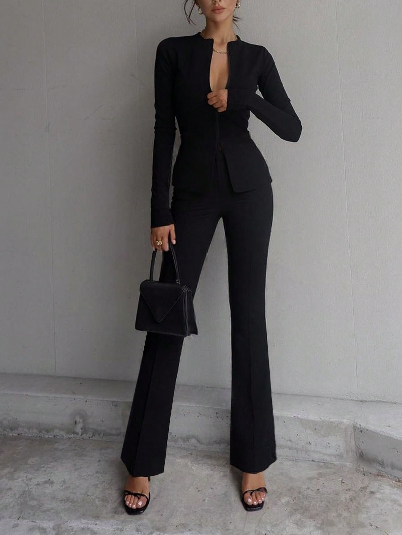 Pantalon taille haute à jambes droites pour femmes, couleur unie, noir, décontracté, élégant, adapté aux sorties quotidiennes, au bureau