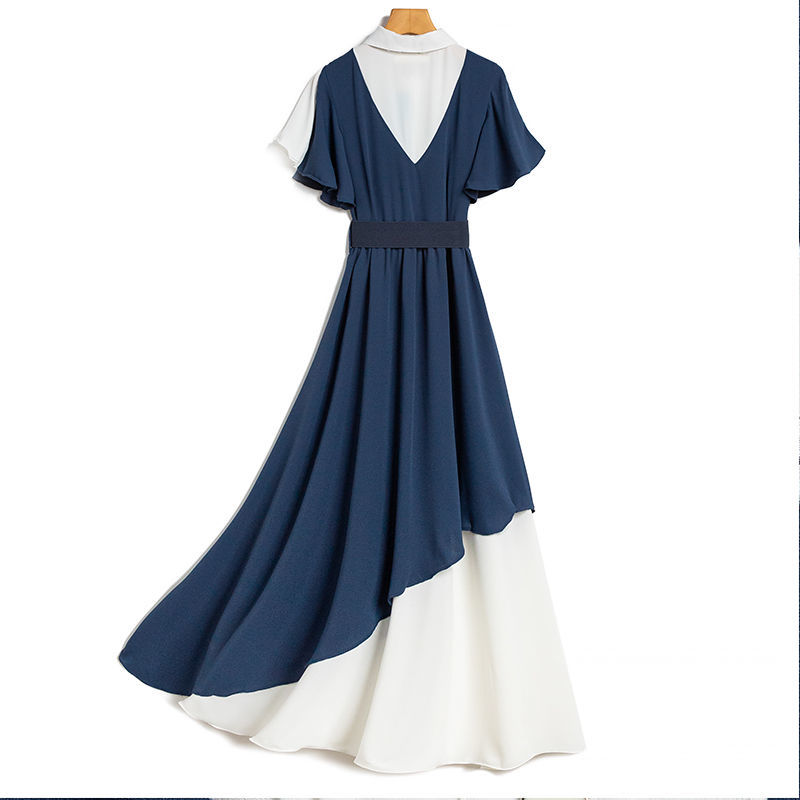 Robe Lolita décontractée pour filles, tenue mignonne pour femmes, Design de Niche française, robes d'épissure de doublure d'étudiant Y2K, robe japonaise coréenne à coutures bleues