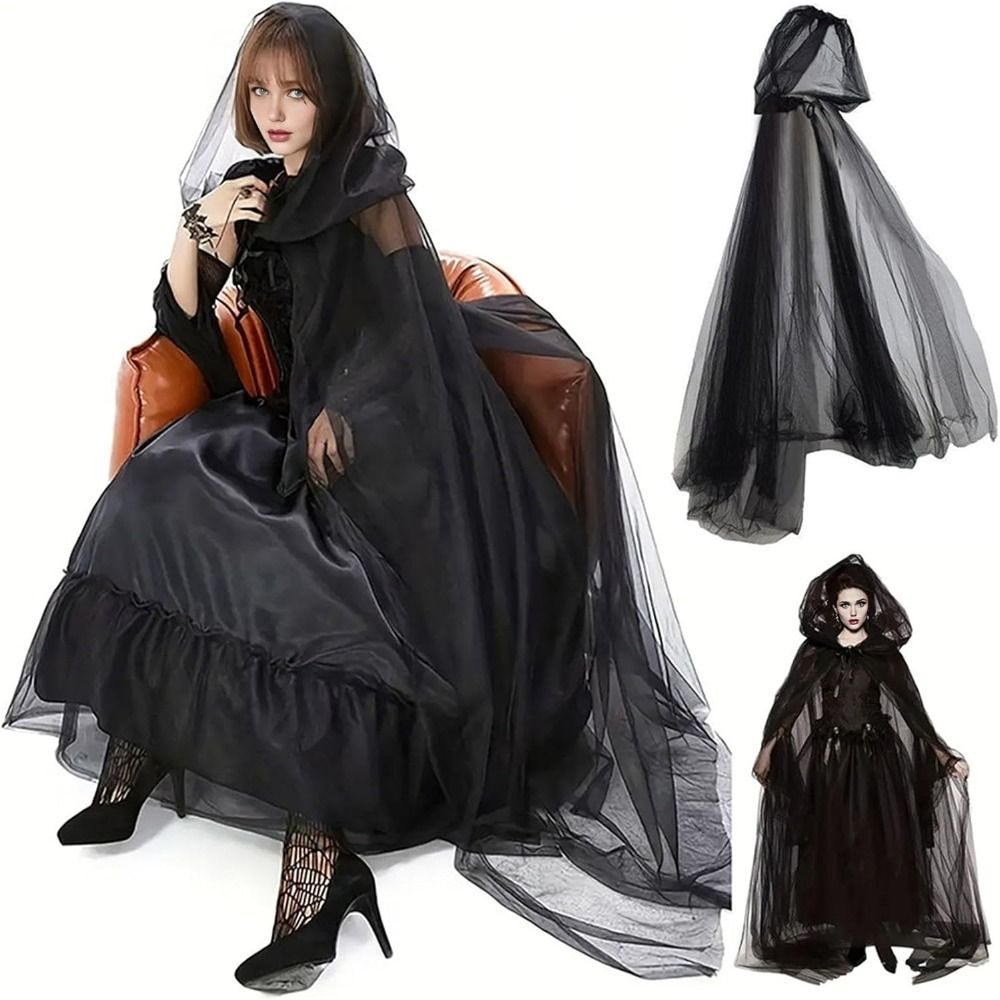 Nouveau Design avec capuche surdimensionnée Halloween Cape à capuche Vintage couleur noire Vintage Cape à capuche pardessus à lacets