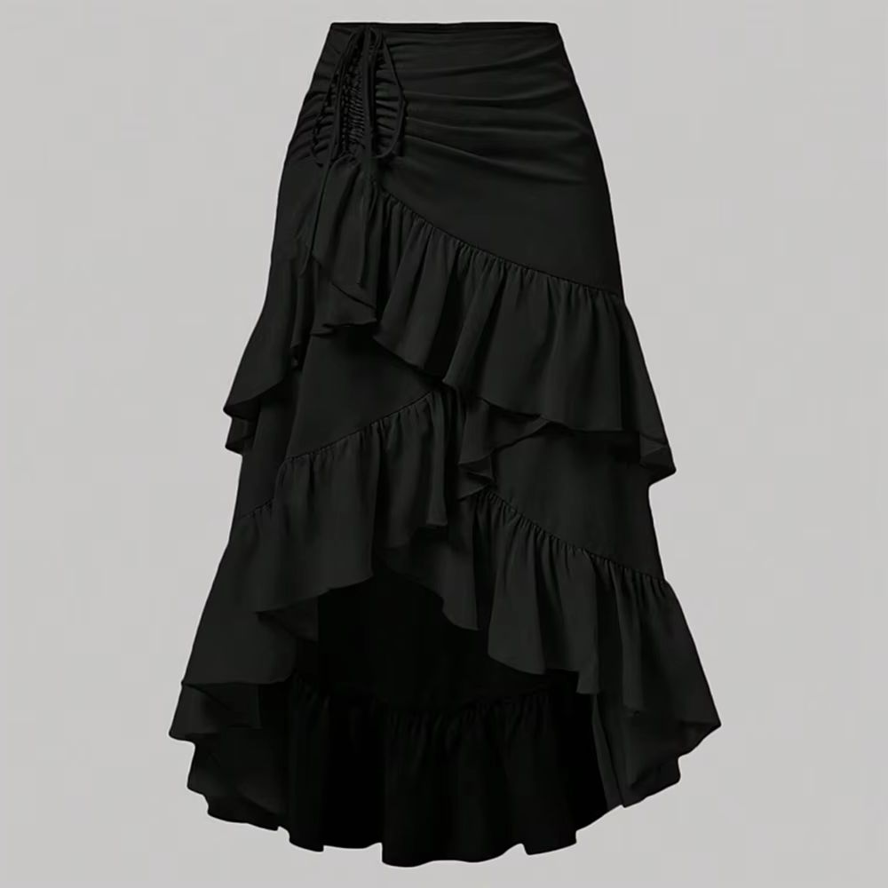 Jupe mi-longue trapèze pour femmes, élégante, asymétrique, Design à volants, décontractée, cordon de serrage à la taille, pour les vacances, usage quotidien, été