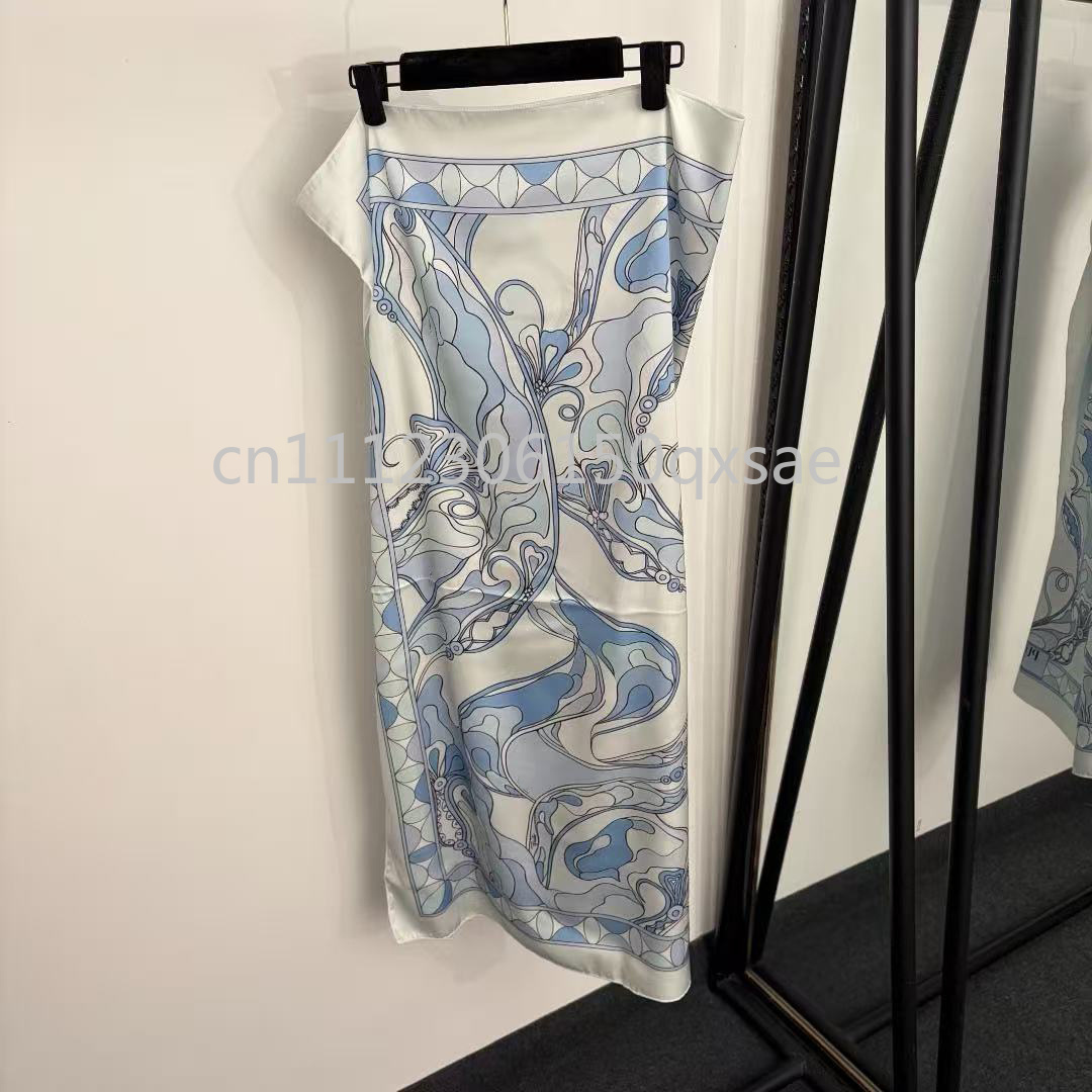 Écharpe en soie bleu clair pour femme, design luxueux, avec logo signature, écharpe carrée classique de marque, 90x90cm