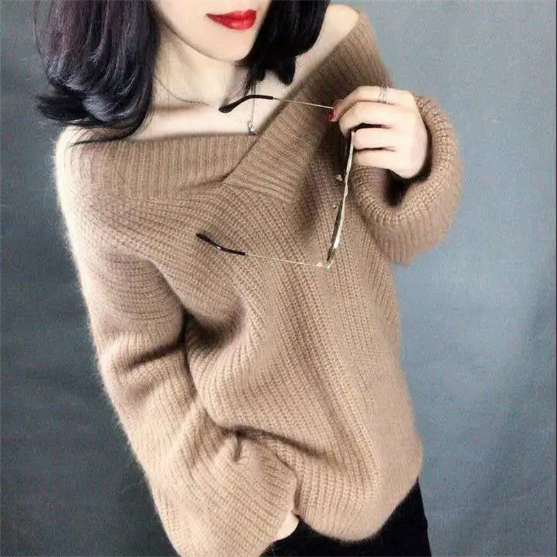 Nouveaux pulls et pulls à col en V pour femmes 2026, manches longues, couleur unie, pull décontracté court en tricot pour femme, automne-hiver