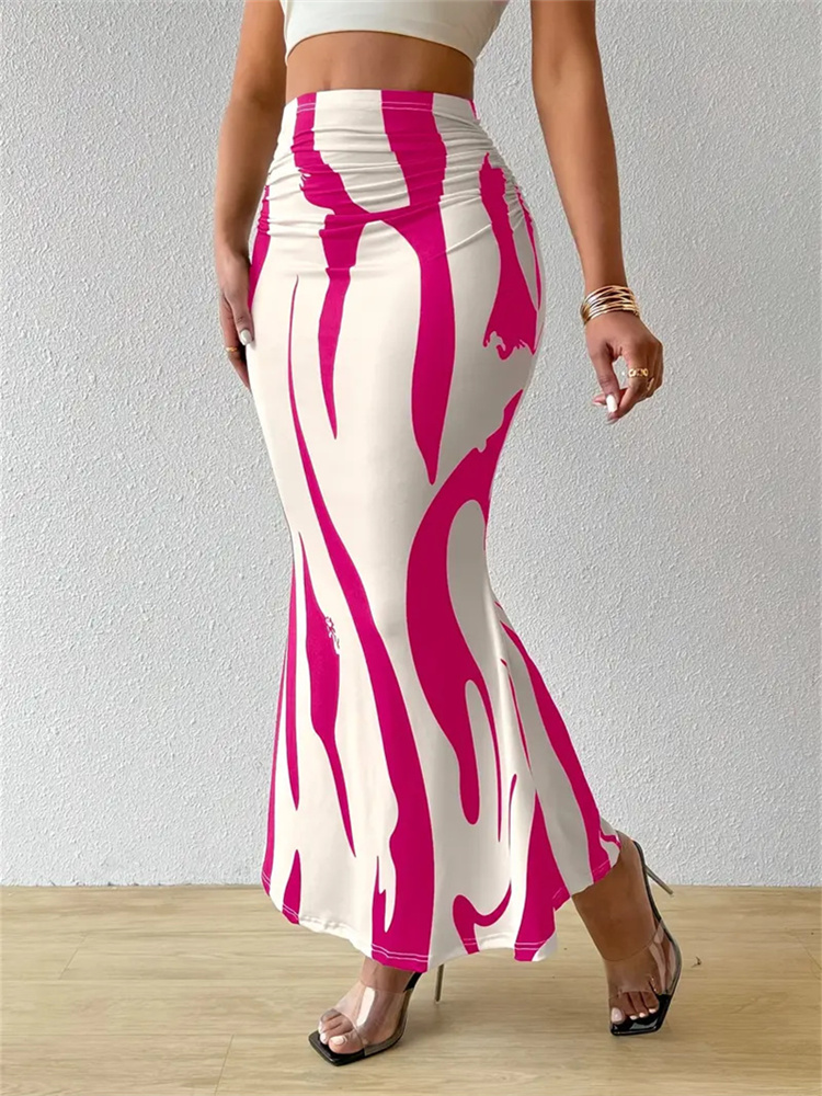 Jupe longue moulante d'été pour femmes, décontractée, taille haute, imprimé zèbre, coupe cintrée, élégante, queue de poisson