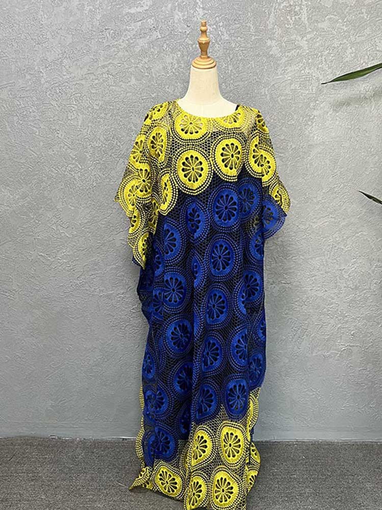 Robe longue d'été en dentelle florale pour femme, grande taille, style kaftan de plage, manches chauve-souris, design ajouré, élégante et stylée