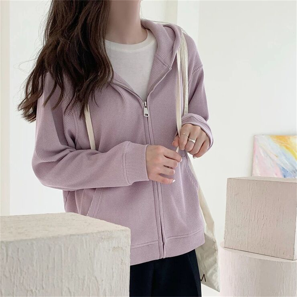 Veste à capuche pour filles, Collection d'habillage décontracté, tendances de la mode, polyvalente, paresseux, gaufré, nouvelle collection printemps et automne 2025