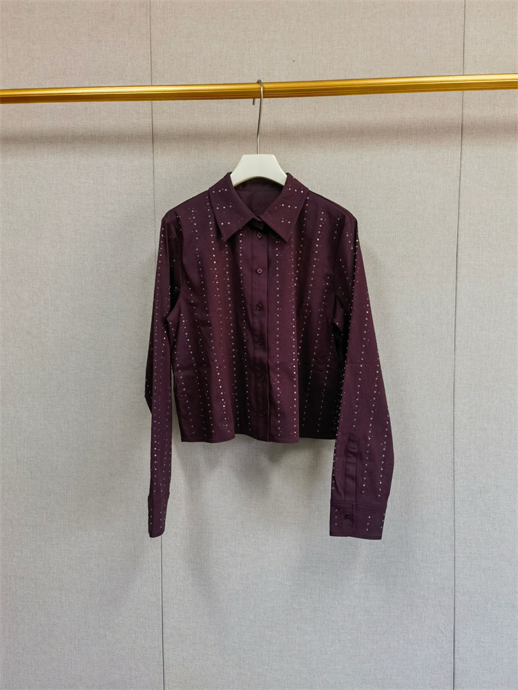 Haut simple boutonnage pour femme ou mini-jupe plissée évasée à taille élastique pour femme, chemise rayée verticale ornée de strass