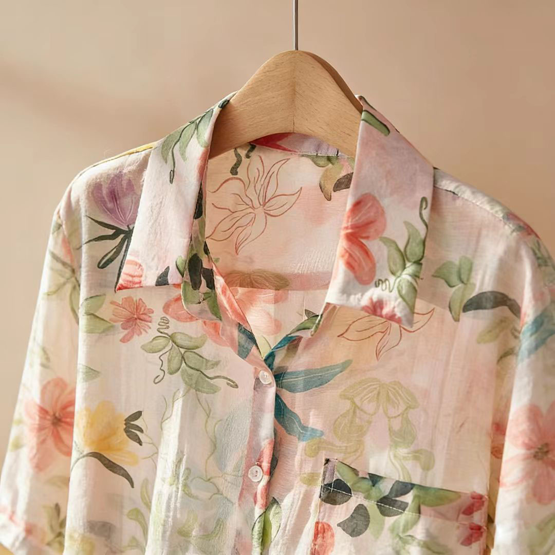 Chemisiers amples en coton pour femmes, imprimés de fleurs, collection été 2026