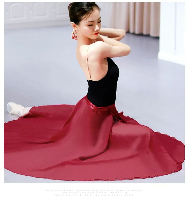 Jupe de danse Tutu de Ballet en mousseline de soie, écharpe enveloppante pour patins de danse, ballerine de gymnastique, longue jupe de Ballet lyrique pour femmes
