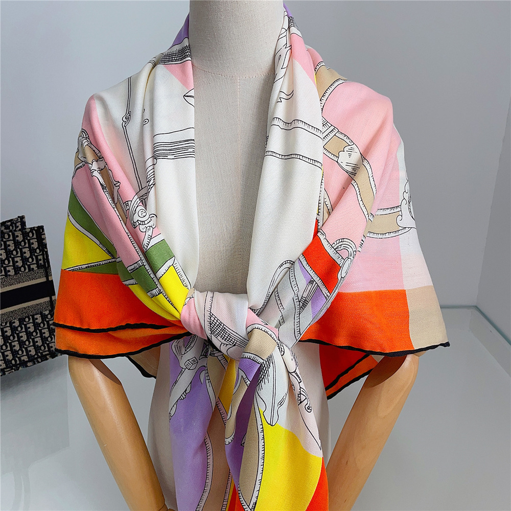 Écharpe de luxe en fausse soie et laine pour femmes, 130x130cm, grand, doux et chaud, cadeau de noël, d'anniversaire, toutes Occasions, écharpe à la mode pour dames