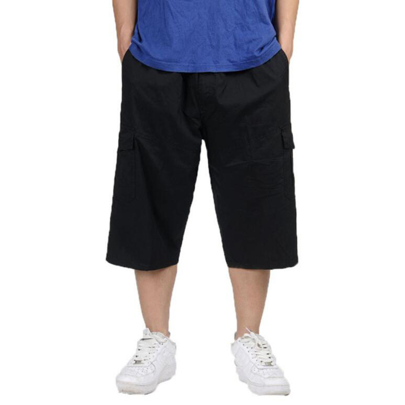 Pantalon ample en coton pour hommes, baggy cargo, longueur aux genoux, style décontracté, kaki, grandes tailles 3xl, 4xl, 5xl et 6xl