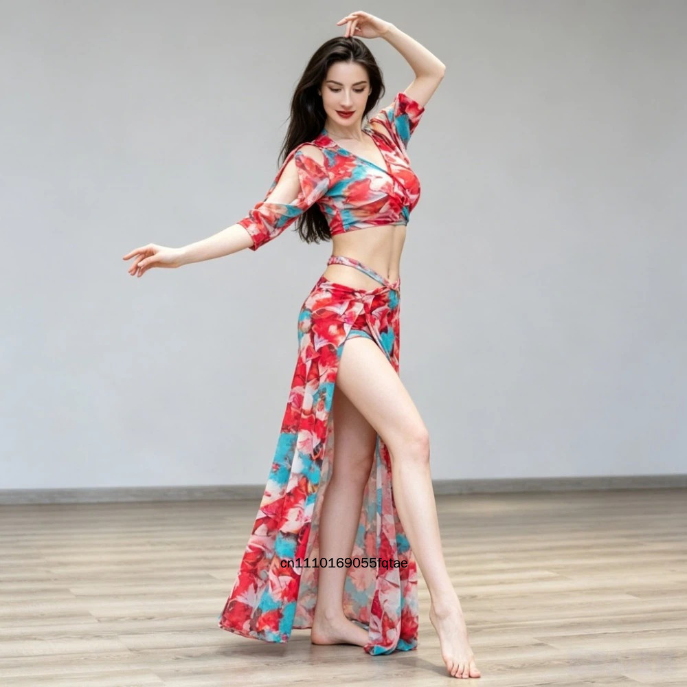 Nouvelle tenue de danse orientale pour l'automne et l'hiver, ensemble haut et jupe, costume de spectacle de danse orientale de haute qualité pour femmes