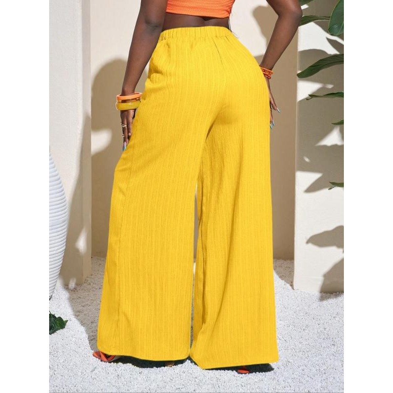 Pantalon à jambes larges de couleur unie pour femmes, pantalon confortable et décontracté pour un usage quotidien, bas pour dames, grande taille 1XL-5XL