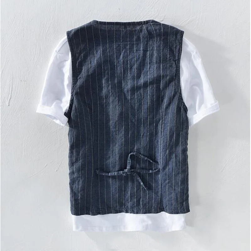 Vêtements masculins costumes de loisirs s- 5Xl 6Xl été lin gilet mince gilet hommes décontracté sans manches veste rayure gilet