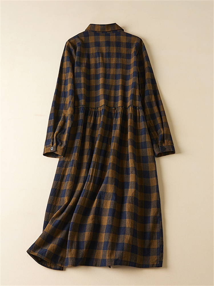 Robes vintage à carreaux en coton pour femmes, robe longue élégante décontractée, style coréen, dame de bureau, travail, vêtements de mode, printemps, automne