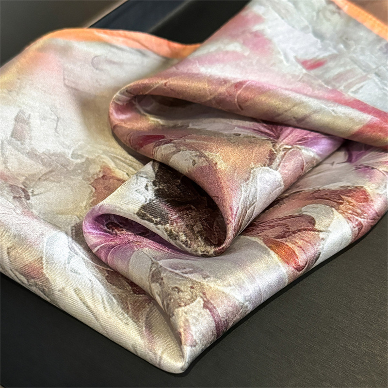 Foulard carré en soie 100% imprimé floral pour femme, foulard enveloppant, Bandana en soie de mûrier, bandeau de luxe à la mode, Hijab