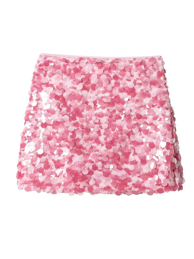 Jupe mini à sequins taille haute pour femme avec de grands détails en paillettes, 4 couleurs, jupe évasée scintillante pour les sorties nocturnes et les soirées