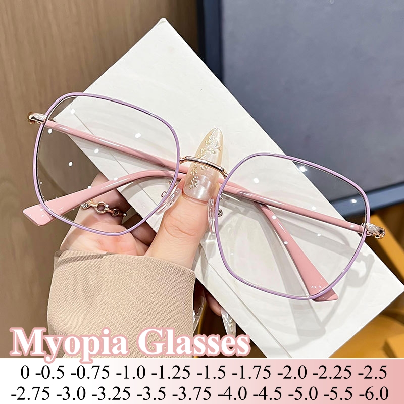Lunettes de myopie à monture métallique pour femmes, Anti-lumière bleue, lunettes d'ordinateur, Style moins dioptrie, lentille de Prescription-2.25-2.75-2.5