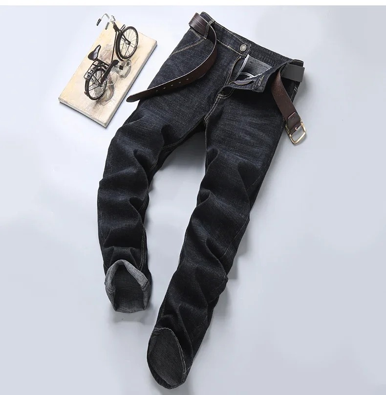 Jean pour homme, nouvelle version coréenne, doux et confortable, coupe régulière, extensible, décontracté, en coton, noir, denim, pour le travail.