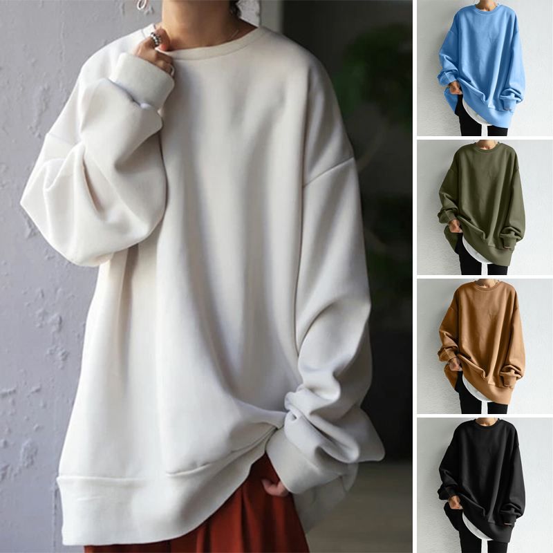 Sweat-shirt femmes automne hiver haut sportif col rond manches longues couleur unie ample 2025 femme vêtements de sport décontractés Tops basiques