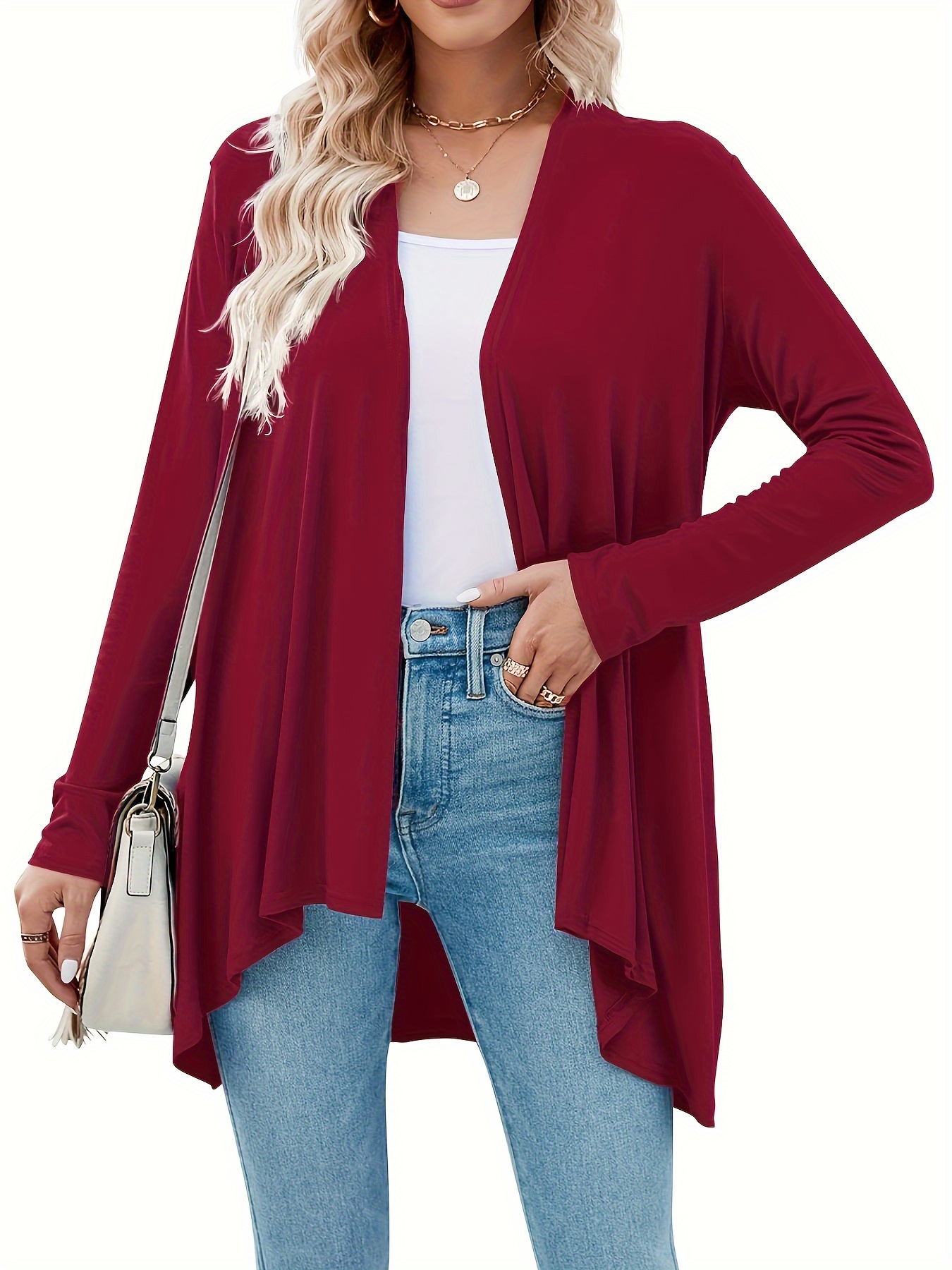 Cardigan décontracté grande taille pour femme, couleur unie, manches longues, élastique, vêtements