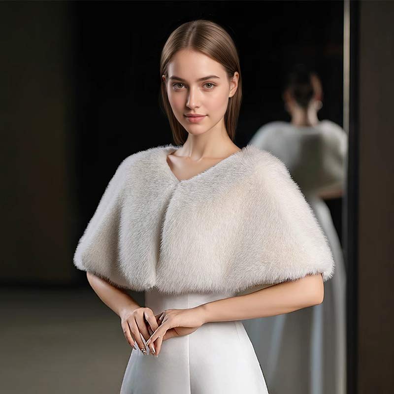 Mode fausse fourrure châle enveloppement femmes fête châle robe de mariée Code luxueux formel fête châle femmes fausse fourrure thermique Cape manteau