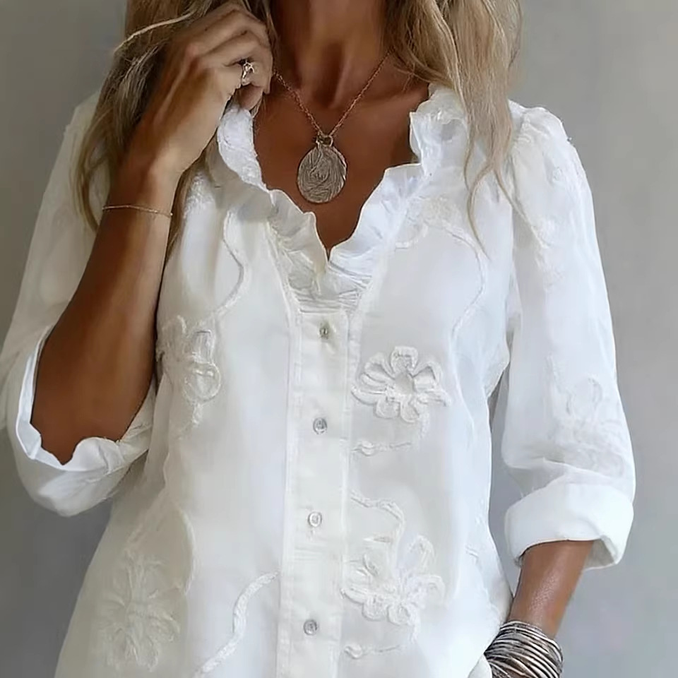 Nouvelles chemises pour femmes, hauts boutonnés blancs, mode automne, col en V, manches longues, chemises décontractées, vêtements pour femmes, chemisiers et chemises pour femmes