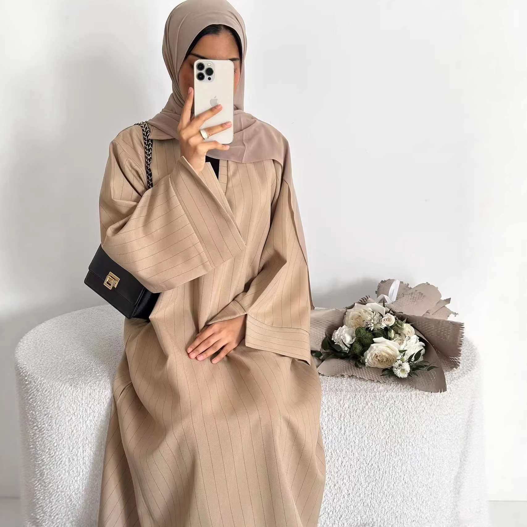 Robe Abaya pour femme, Kaftan Jalabiya rayée, pour fête, style musulman, Dubaï, Caftan marocain, longue robe, Abayas 2026