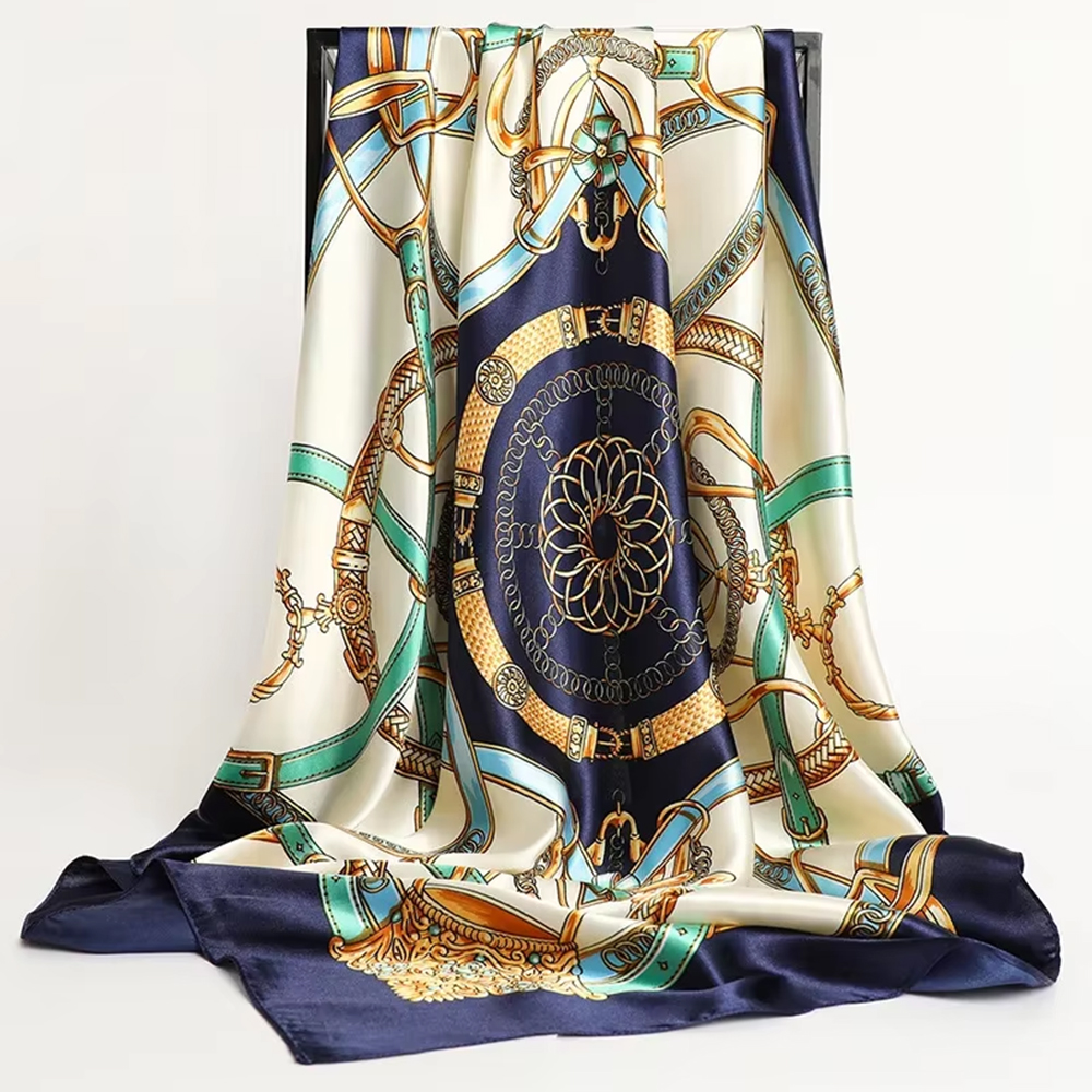 Foulards de mode 90*90cm pour femme, imprimés, carrés en soie, pour cheveux et cou, châle polyvalent pour femme de bureau, bandana, hijab musulman, mouchoir