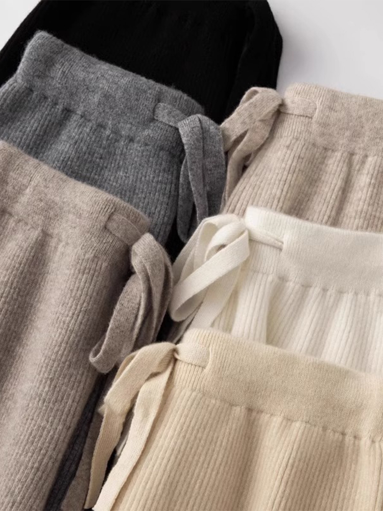 Pantalon tricoté en cachemire à jambes larges pour femme, riz gluant, taille haute, drapé, droit, décontracté, serviette de nettoyage, épais, automne
