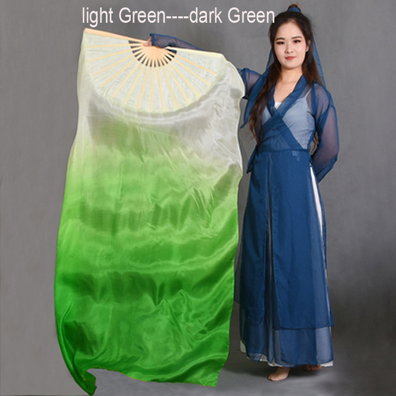 1 paire (1L + 1R) femmes 100% vraie soie danse orientale ventilateur voiles coloré dégradé scène danse soie Fans danse du ventre accessoires ventilateur