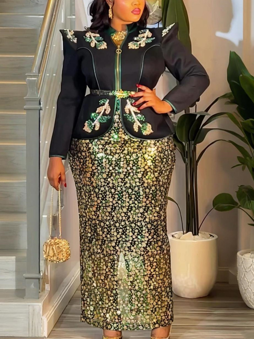 Vêtements africains grande taille pour femmes, robes de soirée et de mariage Dashiki Ankara à sequins, ensembles 2 pièces (hauts et jupes)