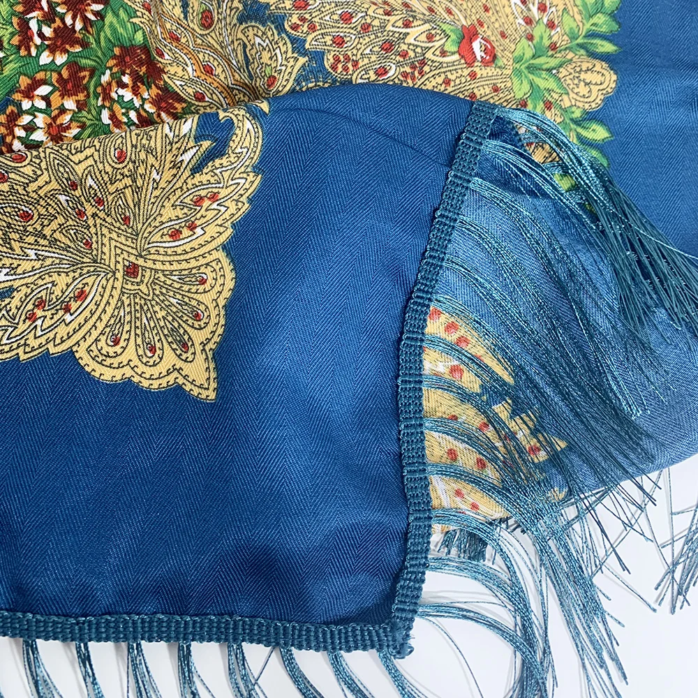 Foulard Carré de Luxe de Style Ethnique Russe pour Femme, Châle à Franges, Bandana, 130x130cm