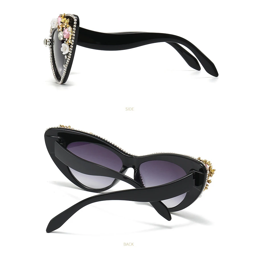Lunettes de soleil œil de chat pour femmes et hommes, diamant de luxe sexy, design de marque vintage, grand cadre tendance, verre solaire en cristal et biscuits