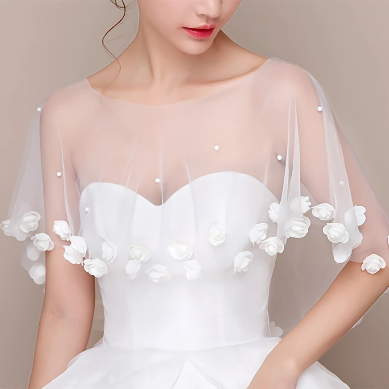 Robe de mariée tête et épaules châle mariée maille fleur cape petit manteau fleurs fines bras recouverts de diamants châle polyvalent