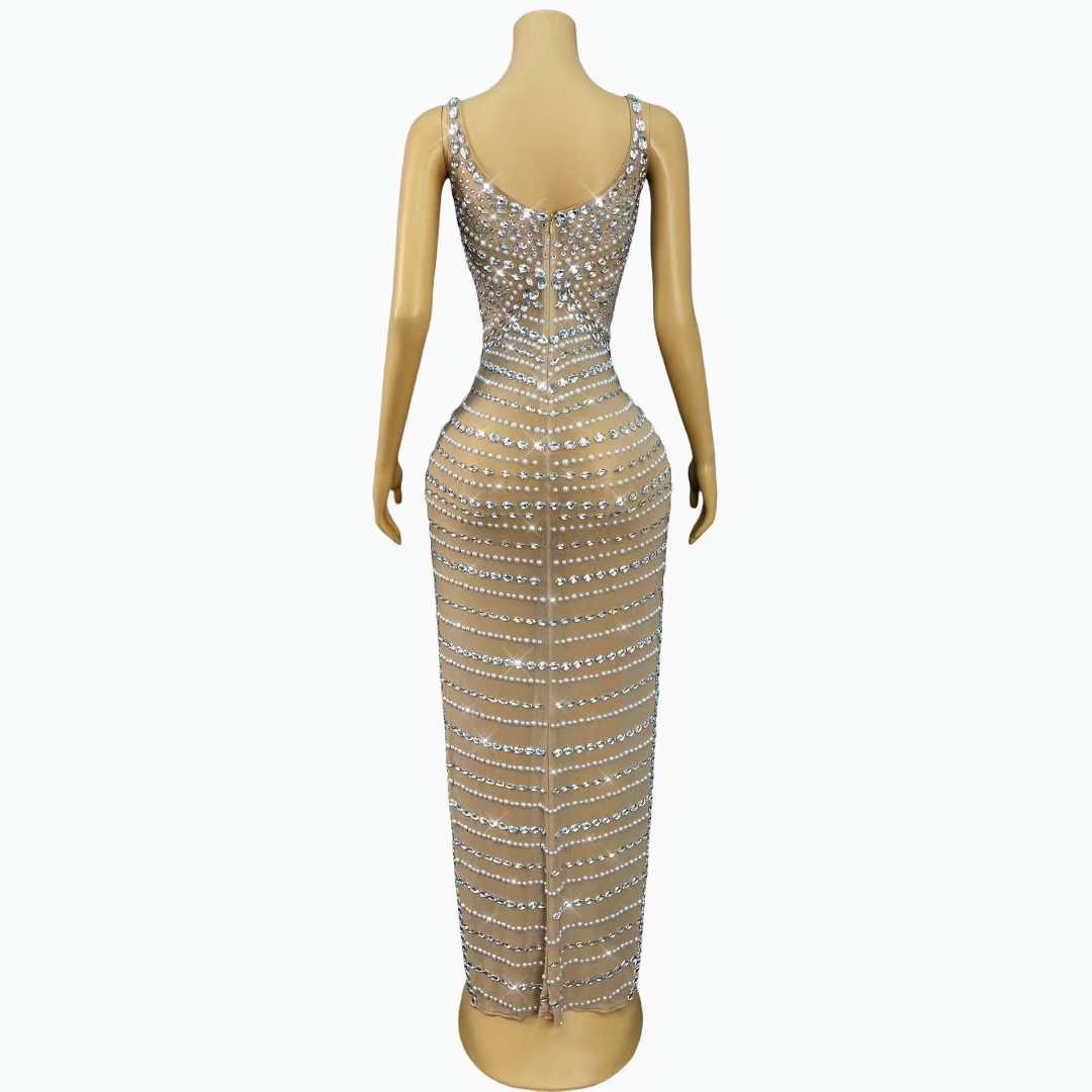 Robe de luxe scintillante avec strass et perles, Sexy, col en v, fente haute, robe de soirée, Cocktail, fête d'anniversaire, tapis rouge, vêtements de scène