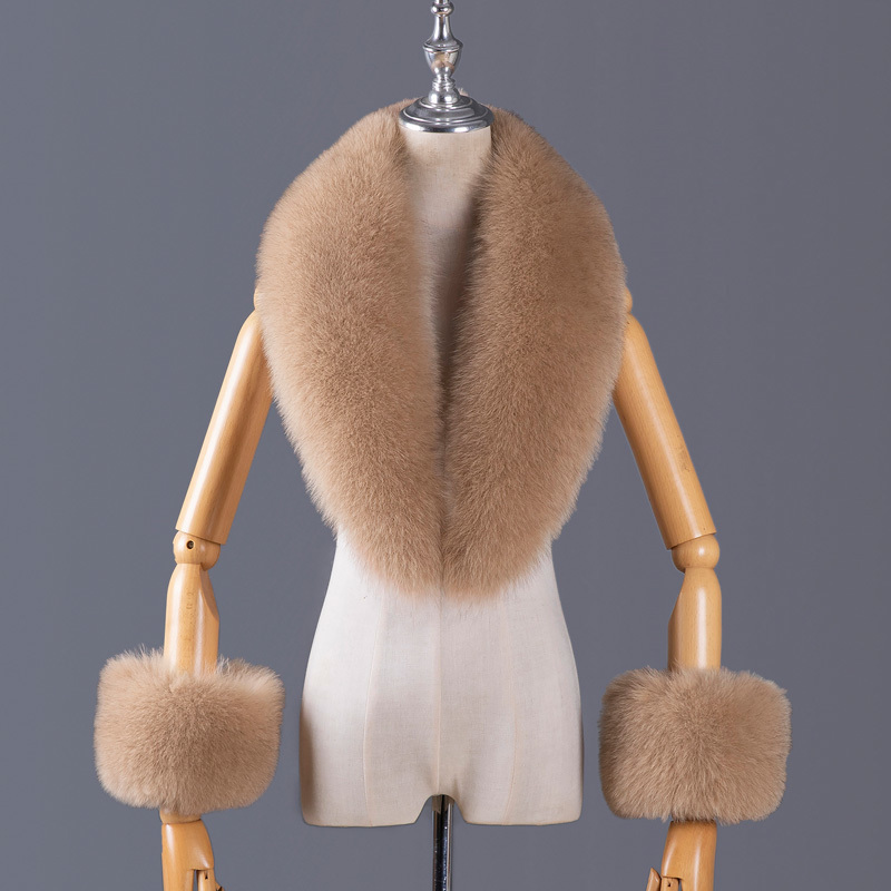 Ensemble écharpe et manchette en fourrure de renard véritable pour femme, col en fourrure naturelle, manteau de luxe, veste, châle, écharpes chaudes, mode
