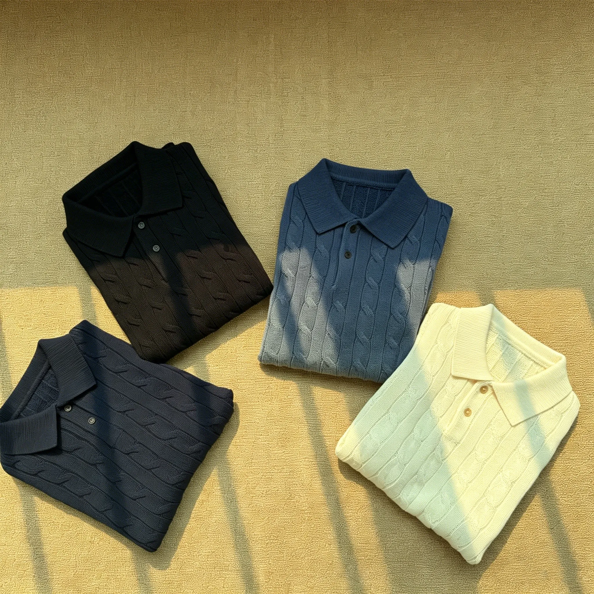 Chemises polo pour hommes, style Old Money, chemises brodées en coton, tissu tricoté, manches courtes, chemise de golf.