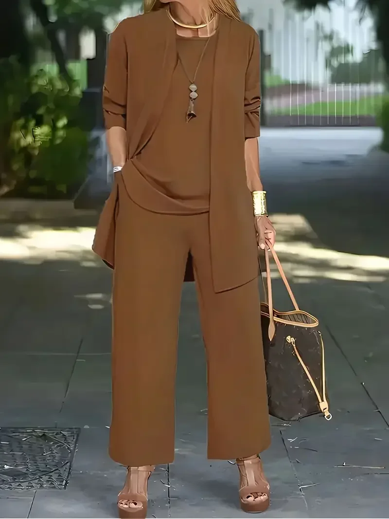 Ensemble trois pièces pour femmes, grande taille 1XL-5XL, mode, manches longues, Cardigan décontracté, débardeur et pantalons longs