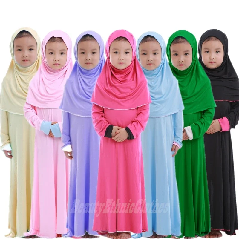 Ensembles musulmans pour Ramadan, Robe de prière pour enfants filles, Hijab Abaya arabe, longue Robe avec foulard, Kaftan islamique