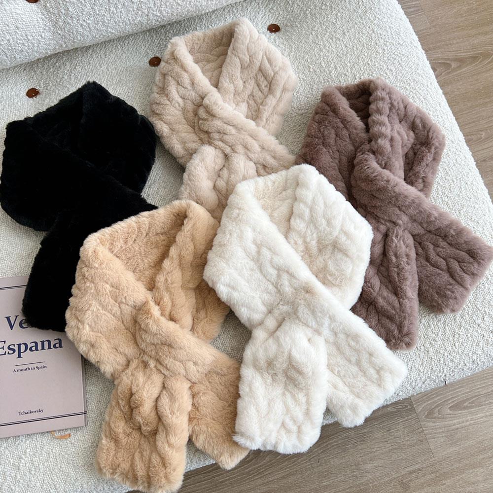 Coréen hiver fausse fourrure de lapin écharpe douce en peluche croix écharpe épaissie femmes cou plus chaud col écharpe plus chaud trucs cadeau de noël