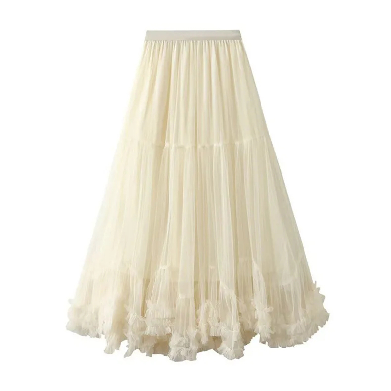 Maille taille haute jupe femmes mode coréenne Chic volants jupe élégante tout Match noir fête une ligne haute taille élastique jupe Midi