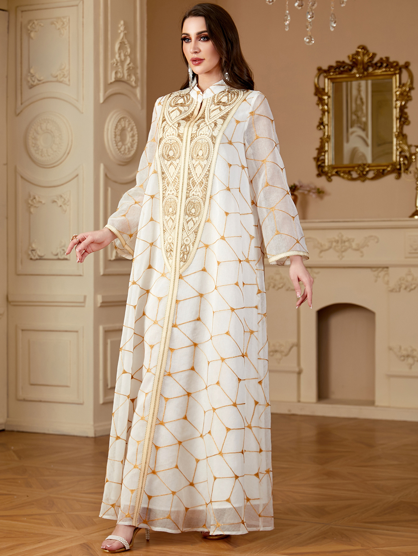 Abaya-Robe longue brodée de Dubaï, moyen-orient, robes de femmes musulmanes, patchwork européen et américain, robe à fleurs